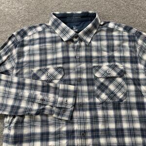 Kuhl Dillingr Blue Gray Plaid Long Sleeve Flannel Shirt L Cotton Tencel Outdoor